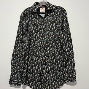 Tom Baine Halloween Collection Dancing Skeleton's Men's M 15-15 1/ 2 Shirt BLK